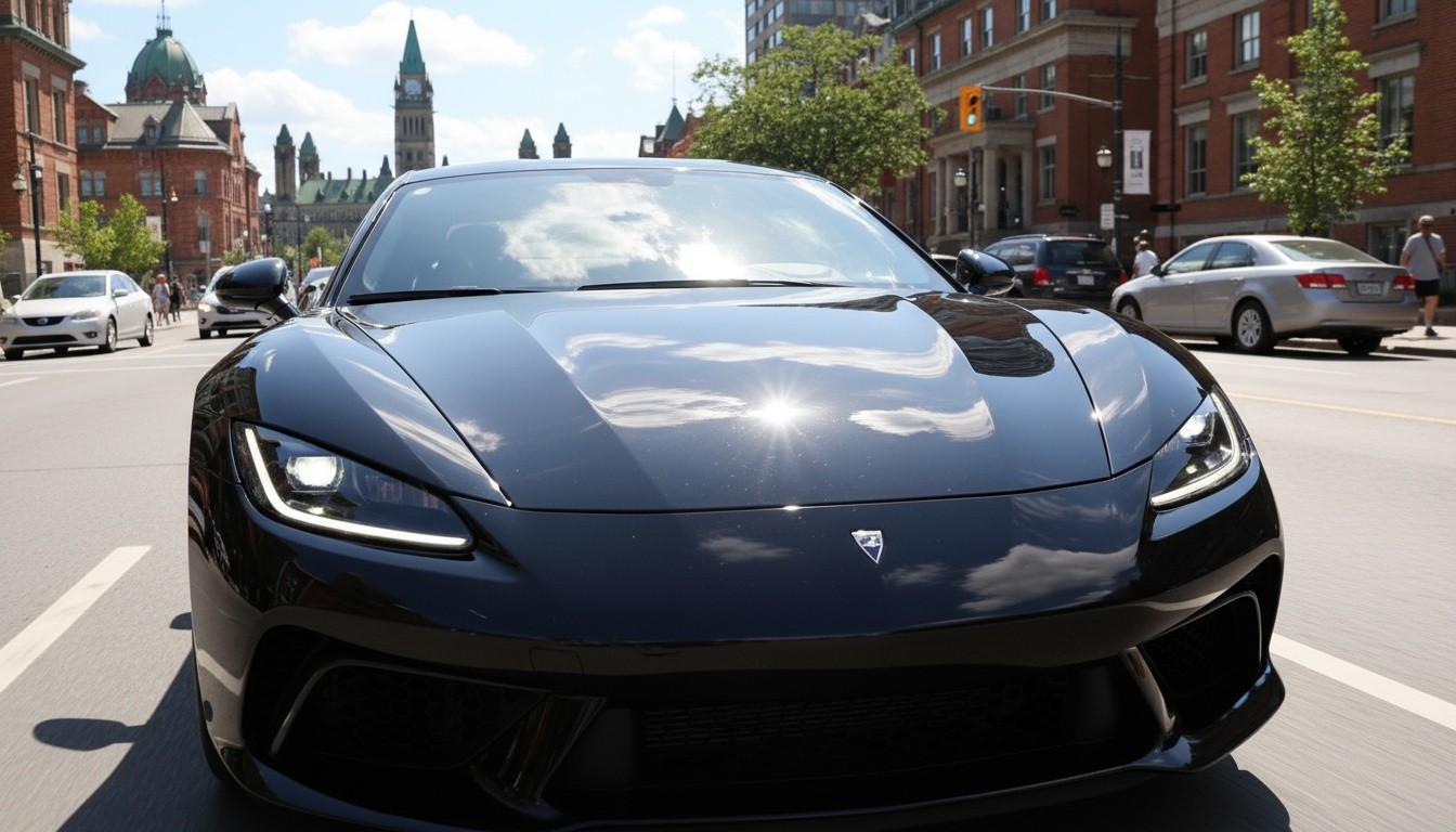 A,Sleek,Luxury,Car,Basks,Under,The,Midday,Sun,,Its