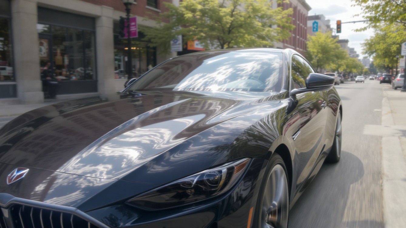 A,Sleek,Luxury,Car,Basks,Under,The,Midday,Sun,,Its